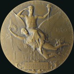 Stamp of Olympics 1900 Paris Exposition award medal by Chaplain, bro