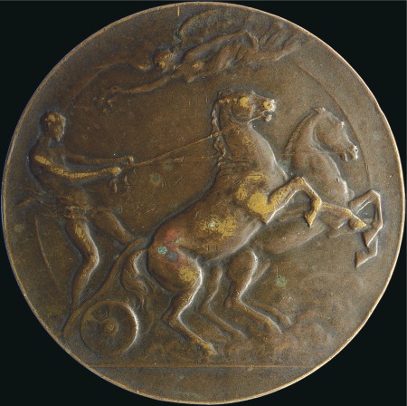 Stamp of Olympics 1920 Antwerp participation medal in bronze, some l