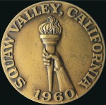 Stamp of Olympics 1960 Squaw Valley participation medal in bronze, f