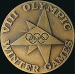Stamp of Olympics 1960 Squaw Valley participation medal in bronze, f