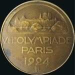 Stamp of Olympics 1924 Paris participation medal in bronze, patch of