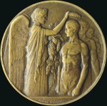 Stamp of Olympics 1924 Paris participation medal in bronze, patch of