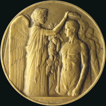 Stamp of Olympics 1924 Paris participation medal in bronze, very fin