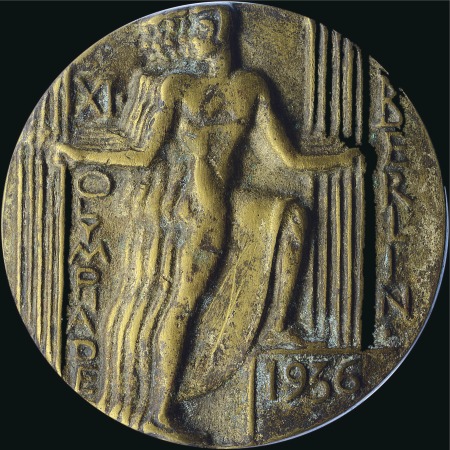 Stamp of Olympics 1936 Berlin participation medal in bistre-brown br