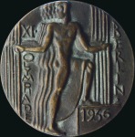 Stamp of Olympics 1936 Berlin participation medal in green-brown bro