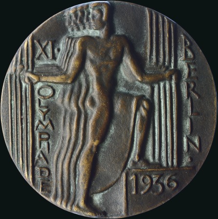 Stamp of Olympics 1936 Berlin participation medal in green-brown bro