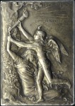 Stamp of Olympics 1900 Paris Exposition plaque in silvered bronze by