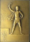 Stamp of Olympics 1900 Paris Exposition award plaque in bronze, depi