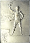 Stamp of Olympics 1900 Paris Exposition award plaque in silvered bro