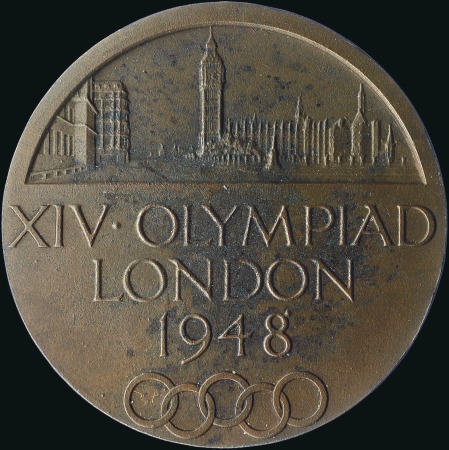 Stamp of Olympics 1948 London participation medal in bronze, some ox
