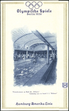 Stamp of Olympics 1936 Berlin Hamburg-Amerika Line luncheon menu for