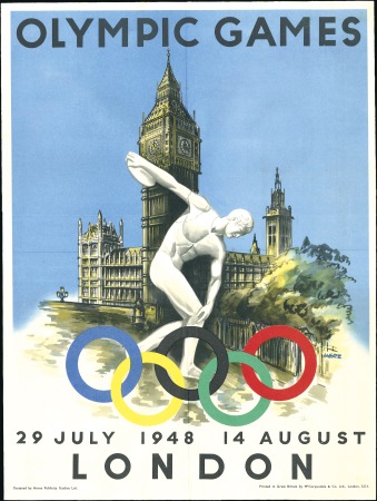Stamp of Olympics 1948 London poster, 38x50cm, designed by Heros, pr