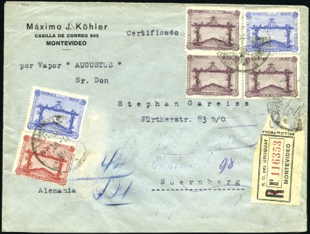 Stamp of Olympics Uruguay: 1928 (Jul 31) Cover sent registered from 