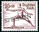 Stamp of Olympics 1936 Berlin set of 8 with "SPECIMEN" ovpt, mint hi