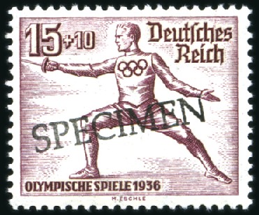 Stamp of Olympics 1936 Berlin set of 8 with "SPECIMEN" ovpt, mint hi