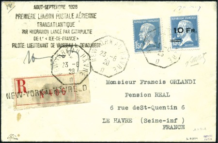 Stamp of France 1928 ILE DE FRANCE: 10F sur 90c +1F50 Pasteur sur 