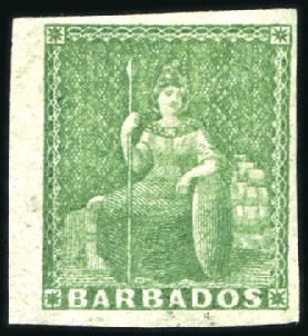 Stamp of Barbados 1857 (1/2d) Yellow-Green imperf. with fine to extr