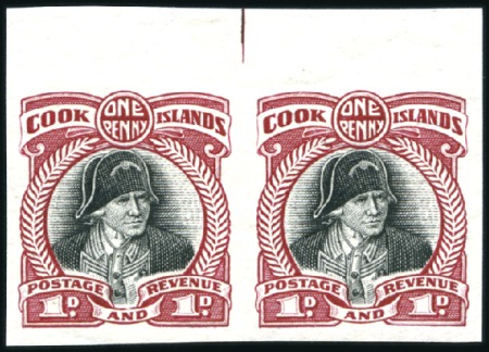 Stamp of Cook Islands 1932 Captain Cook 1d imperforate plate proof pair