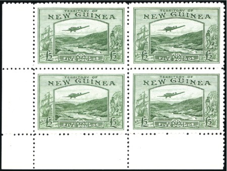 Stamp of New Guinea 1935 Bulolo Goldfields £2 and £5, in matching lowe