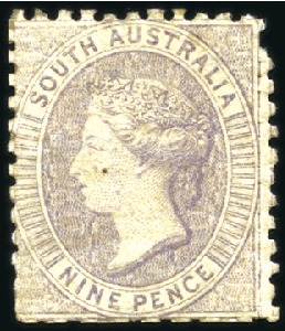 Stamp of Australia » South Australia 1868-79 9d Grey-Lilac with variety perf. x roulett