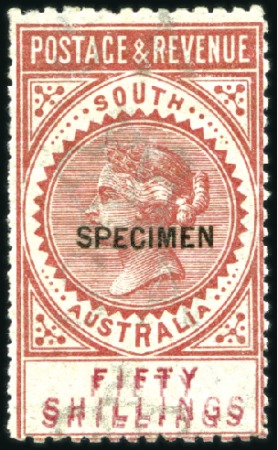 Stamp of Australia » South Australia 1886-96 High values 50s Pink with variety VALUE DO