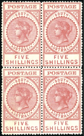 Stamp of Australia » South Australia 1904-11 Thick POSTAGE 5s pale rose (type Z) block
