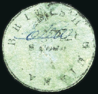 Stamp of British Guiana 1850 Cottonreel 8 cents black on blue-green, Towns