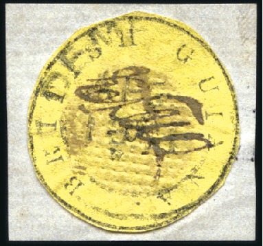 Stamp of British Guiana 1850 Cottonreel 4 cents black on orange, Townsend 