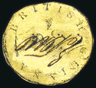 Stamp of British Guiana 1850 Cottonreel 4 cents black on orange, Townsend 