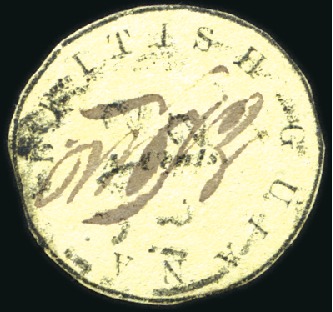 Stamp of British Guiana 1850-51 Cottonreel 4 cents black on lemon-yellow, 