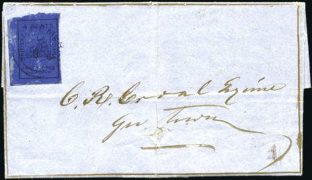 Stamp of British Guiana 1852 Waterlow 4 cents black on deep blue, good to 