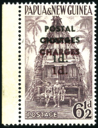 Stamp of Papua New Guinea 1960 1d on 6 1/2d proof with ovpt triple (red, bla