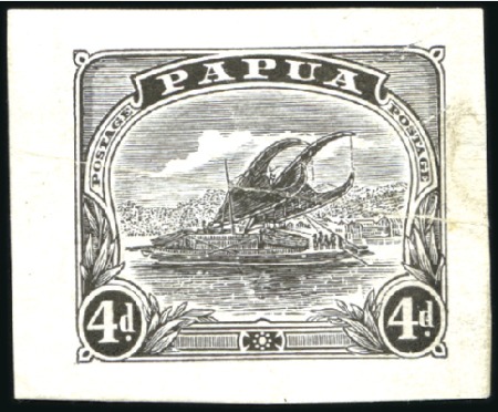 Stamp of Papua 1911-15 Monocolour Lakatoi 4d die proof in black o