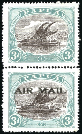 Stamp of Papua 1929-30 AIR MAIL ovpt on Lakatoi 3d, Ash printing,