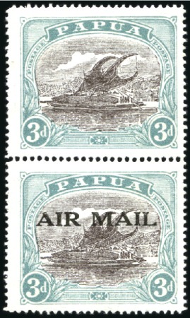 Stamp of Papua 1929-30 AIR MAIL ovpt on Lakatoi 3d, Ash printing,