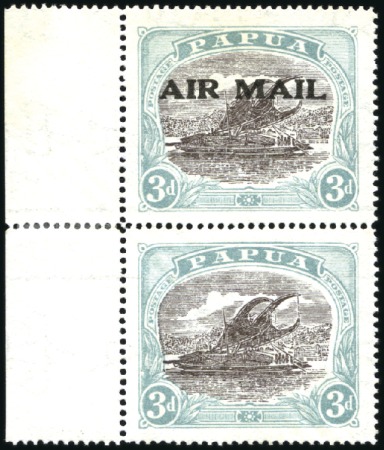 Stamp of Papua 1929-30 AIR MAIL on 3d Lakatoi, Ash printing, vert
