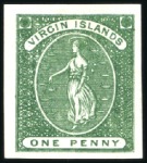 Stamp of British Virgin Islands 1866 1d deep green, 1d green and 6d rose imperfora