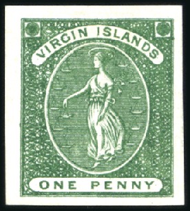 Stamp of British Virgin Islands 1866 1d deep green, 1d green and 6d rose imperfora