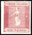 Stamp of British Virgin Islands 1866 1d deep green, 1d green and 6d rose imperfora