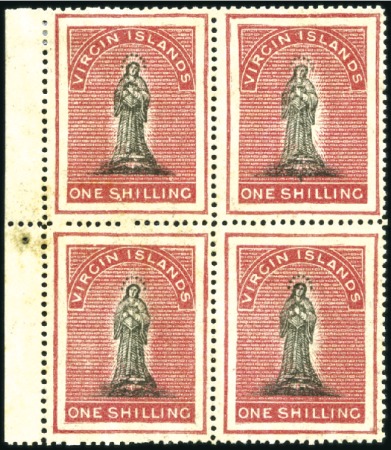 Stamp of British Virgin Islands 1867-70 1s on toned paper, left marginal block of