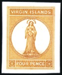 Stamp of British Virgin Islands 1867 4d Imperforate proofs on card, in mauve, dull