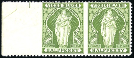 Stamp of British Virgin Islands 1899 1/2d Yellow-Green, horizontal pair with varie