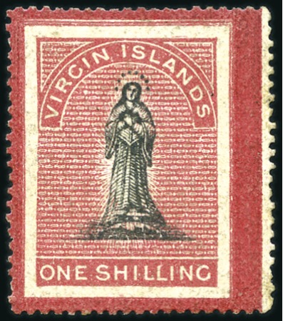 Stamp of British Virgin Islands 1867 1s Crimson frame, scarce printing on bluish-g