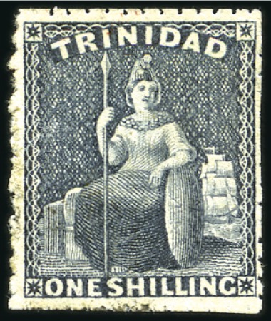 Stamp of Trinidad and Tobago 1859 No wmk pin perf. 14 1s purple-slate, fresh us