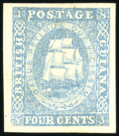 Stamp of British Guiana 1853-55 Waterlow lithographed 4c pale blue, unused