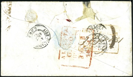 Stamp of India 1851 (Sep 7) Stampless cover from CHANDERNAGOR (Fr