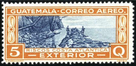 Stamp of Guatemala 1936 5q Blue and orange variety MISSING QUETZAL mi