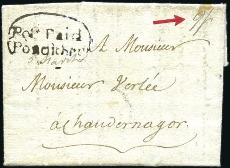 Stamp of India 1795 (Mar 5) Entire with clear "Post Paid / Pondic