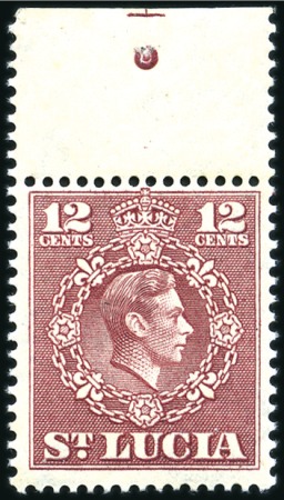 Stamp of St. Lucia 1949-50 12c Claret perf.14 1/2 x 14 mint nh top ma