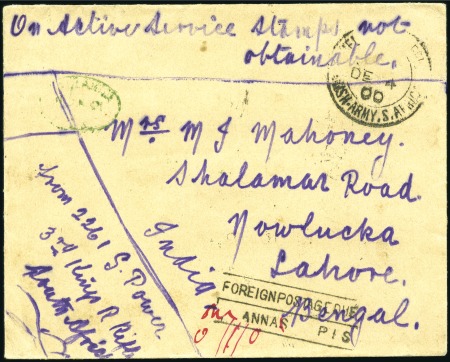 Stamp of India BOER WAR: 1900 (Dec 4) Stampless envelope sent "Fr